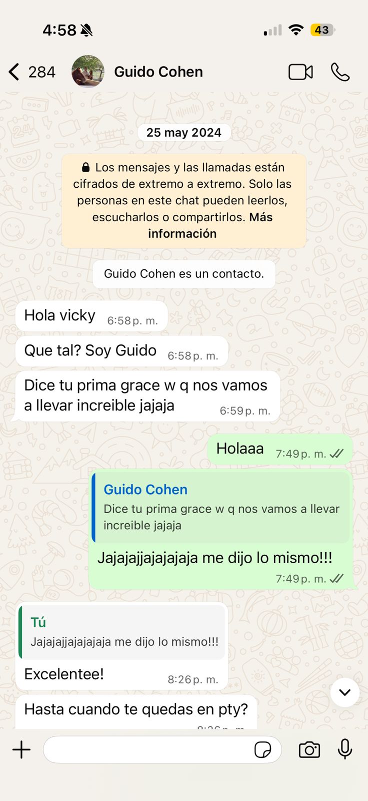 Primera conversación entre Vicky y Guido por WhatsApp